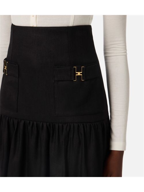 GONNA IN MISTO LINO ELISABETTA FRANCHI | GO18662E2110 nero